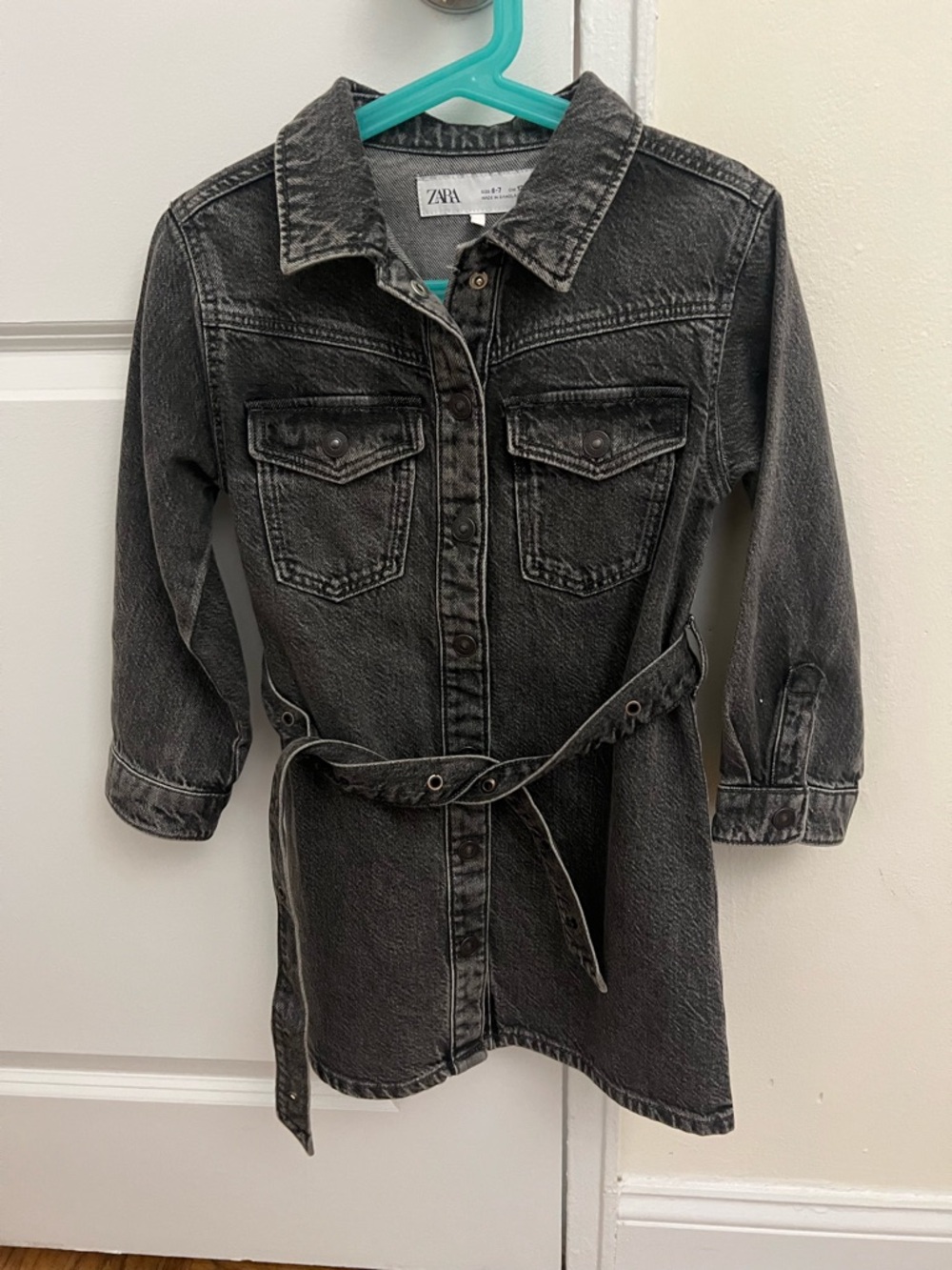 Zara Black Washed Denim Shirt Dress